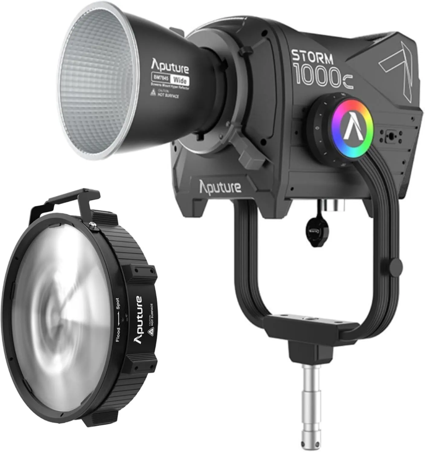 Aputure Storm 1000c Point-Source Fixture with Wide Hyper Reflector (Black) Bundle with Aputure CF12 12-Inch Bowens Mount Fresnel (Black) (2 Items)