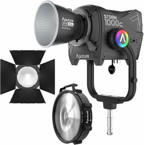 Aputure Storm 1000c Point-Source Fixture with Wide Hyper Reflector (Black) Bundle with Aputure CF12 12-Inch Bowens Mount Fresnel (Black) and Aputure CF12 Barn Doors for CF12 Fresnel (Black) (3 Items)