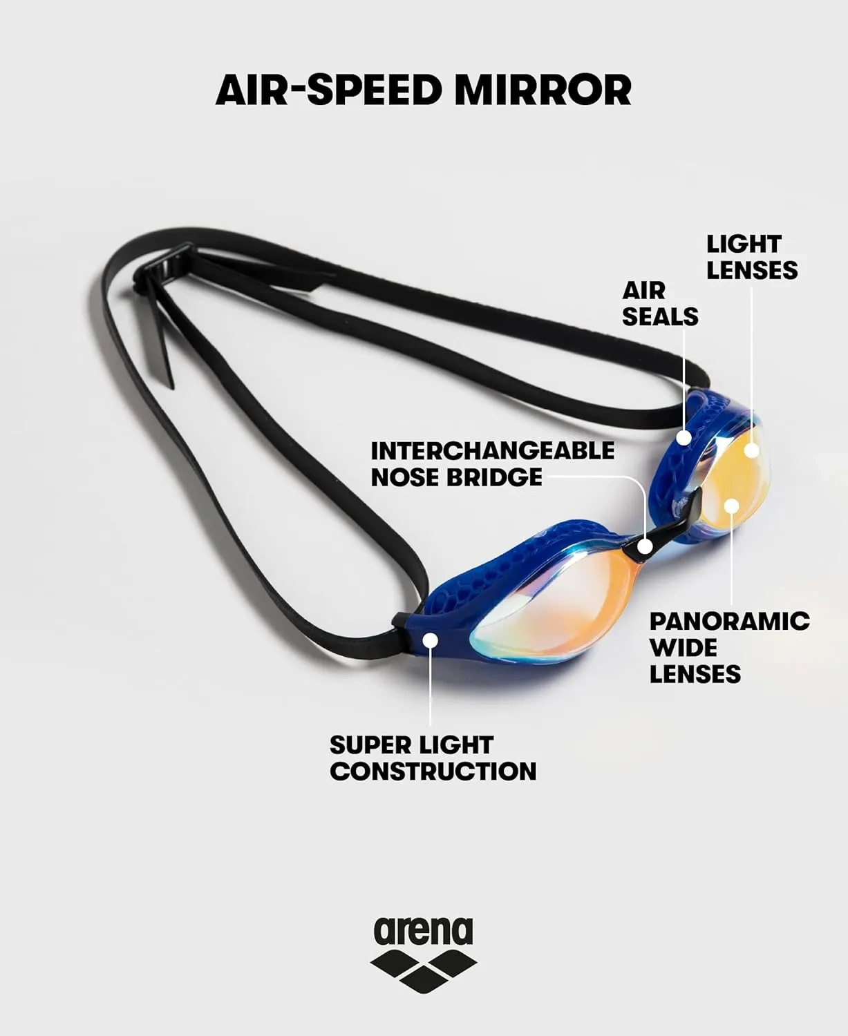 ARENA Unisex Adult Air-Speed Anti-Fog Racing Swim Goggles for Men and Women Air Seals Technology for Superior Comfort