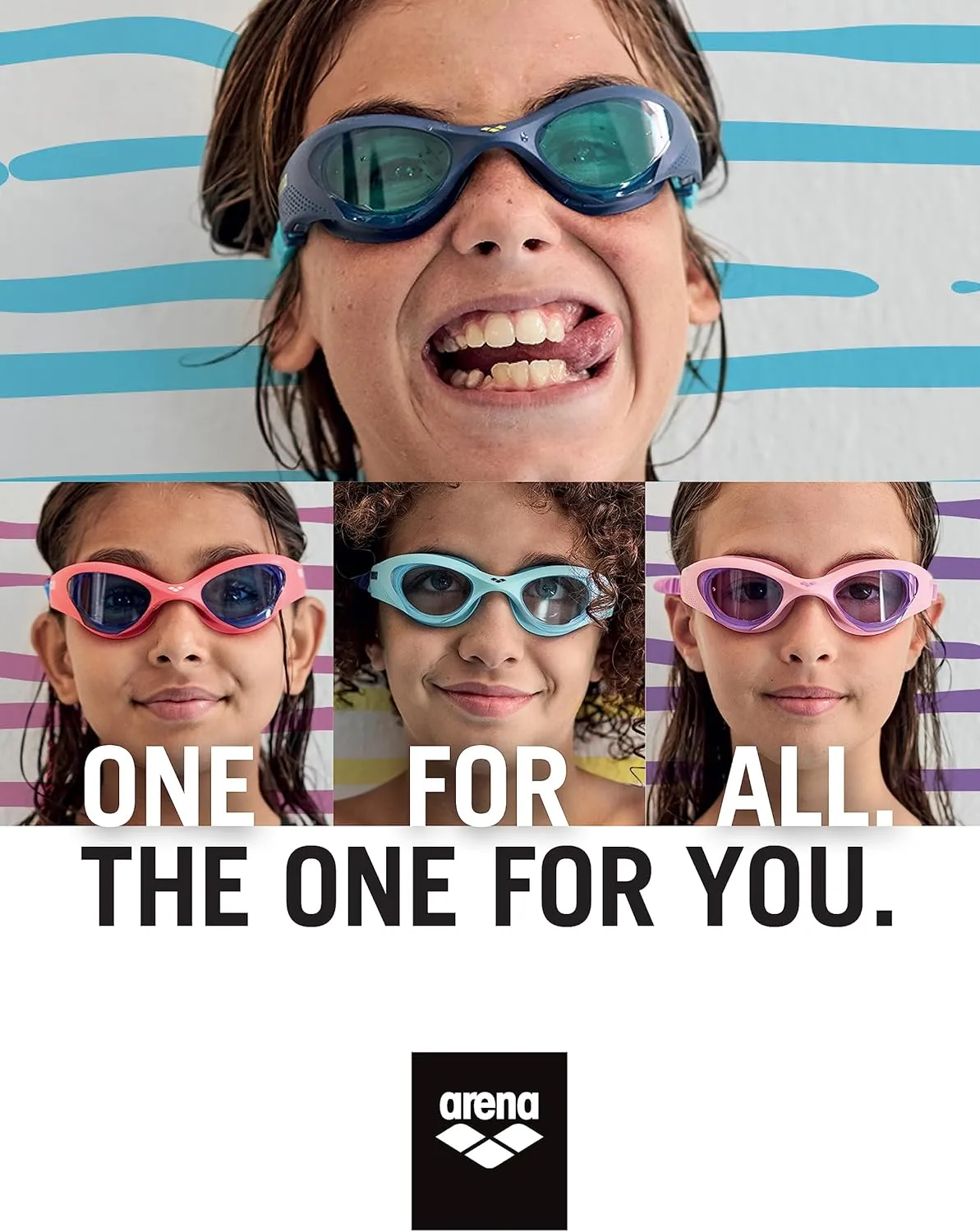 ARENA Unisex Youth The One Swim Goggles Kids Ages 6 to 12 Watertight Fit Orbit-Proof Seals Anti-Fog Coated Non-Mirror Lens