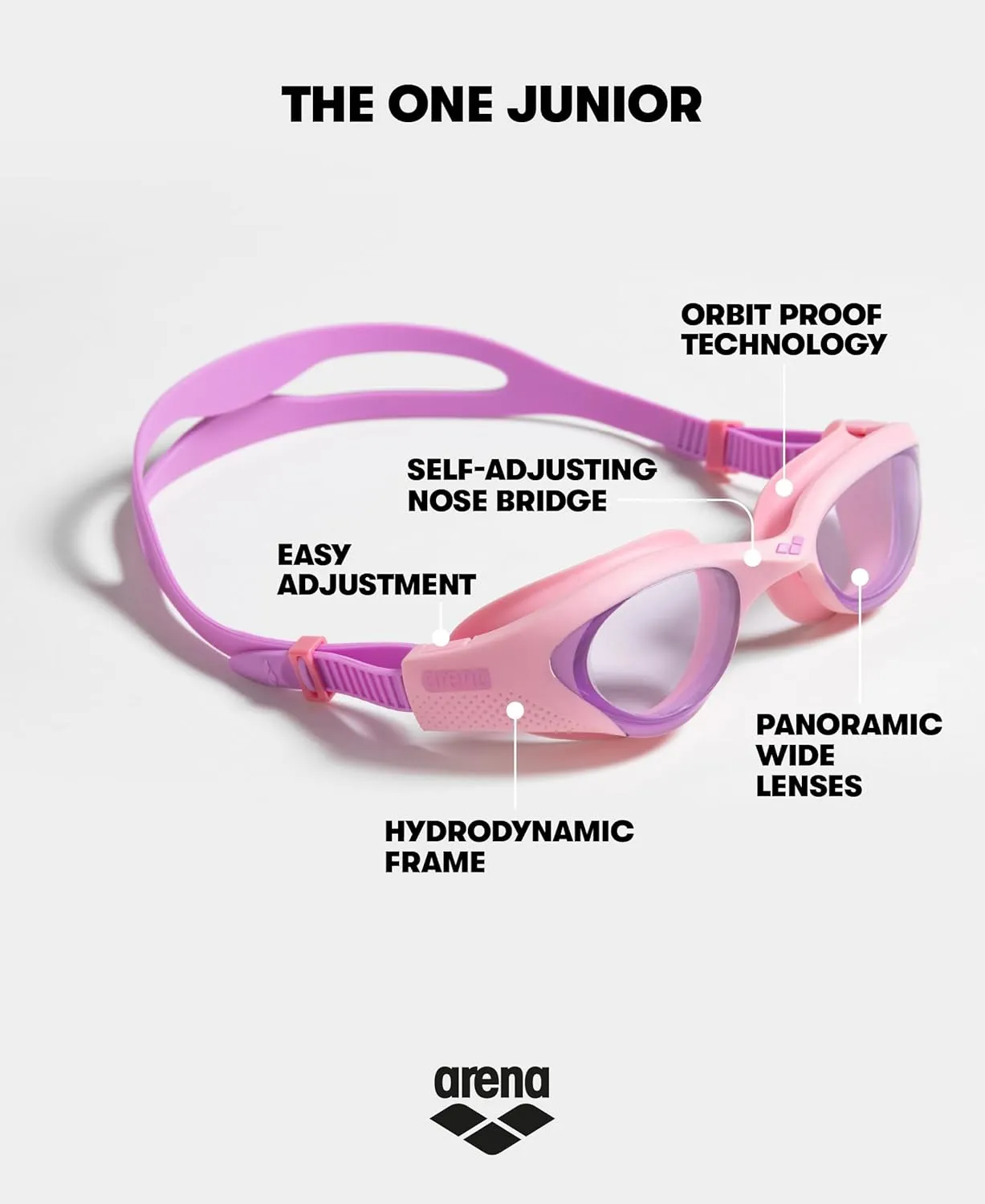 ARENA Unisex Youth The One Swim Goggles Kids Ages 6 to 12 Watertight Fit Orbit-Proof Seals Anti-Fog Coated Non-Mirror Lens