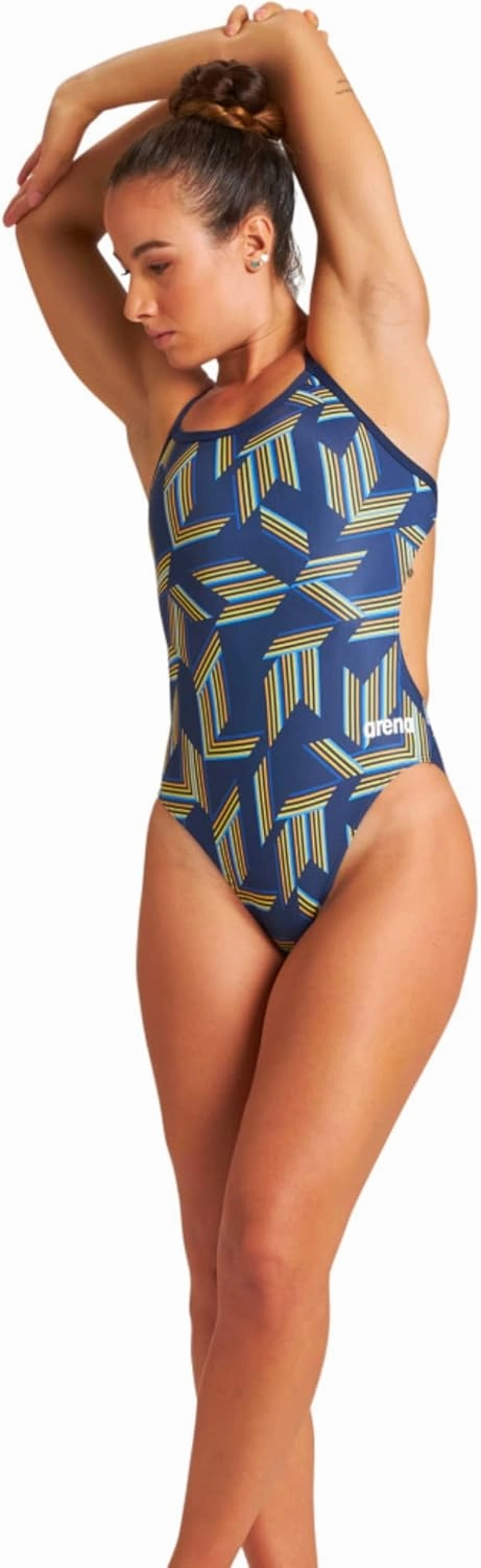 Arena Puzzled Print Women's Challenge Back One Piece Swimsuit for Competitive or Casual Swim, Ladies Bathing Suit