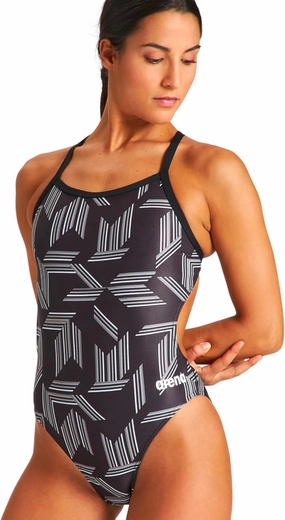 Arena Puzzled Print Women's Challenge Back One Piece Swimsuit for Competitive or Casual Swim, Ladies Bathing Suit