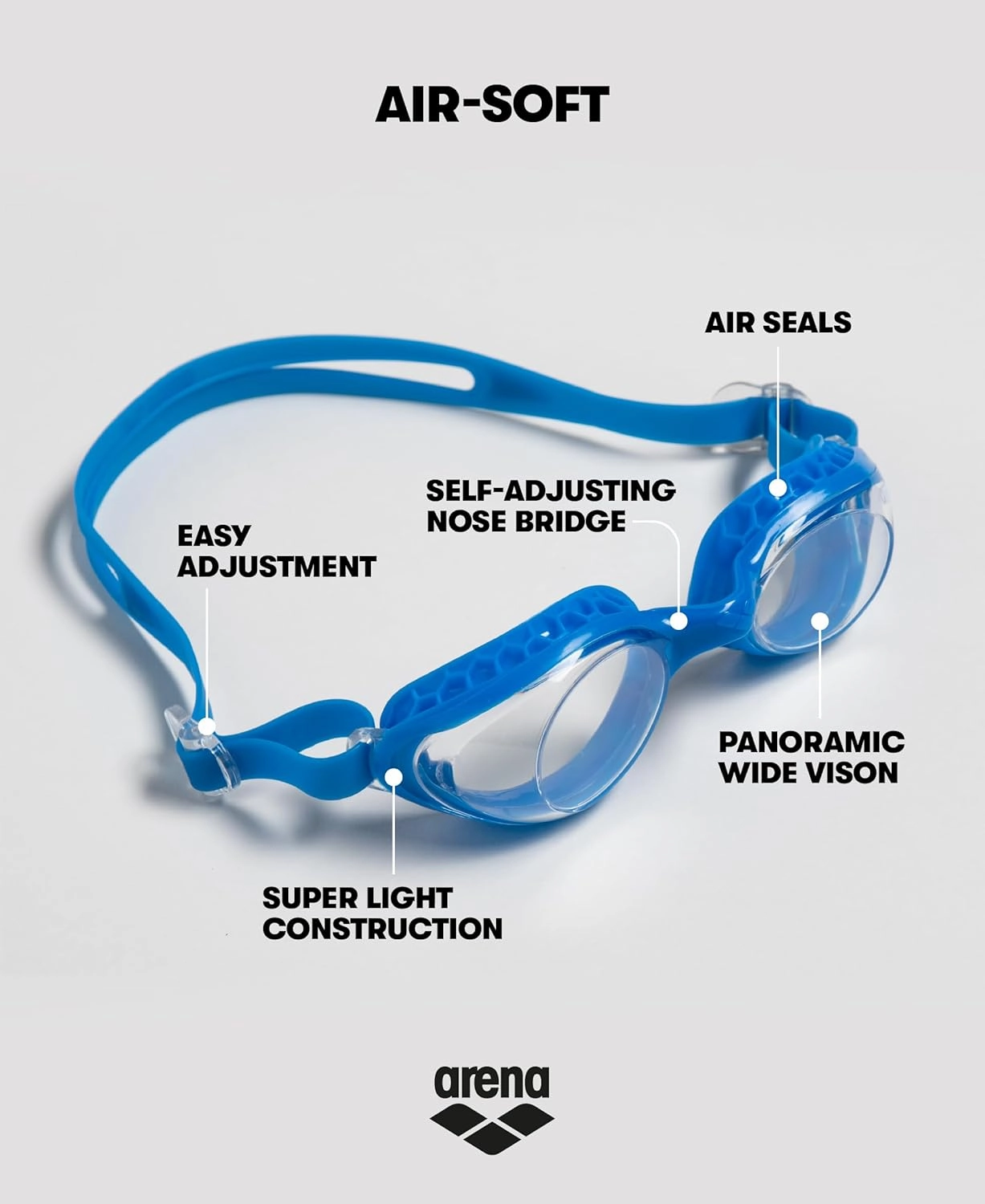 ARENA Unisex Adult Air-Soft Anti-Fog Swim Goggles Men and Women Light Comfortable Design Cushioned Seals Non Mirror Lens