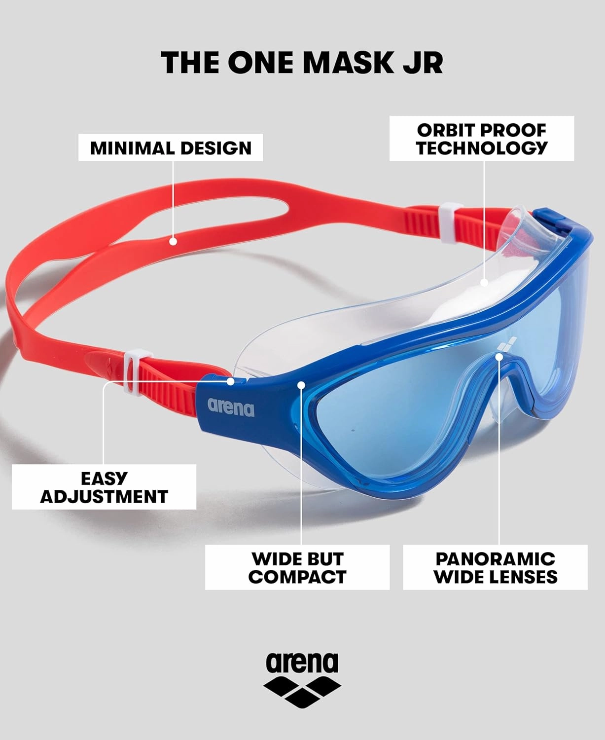 ARENA Unisex Youth The One Junior Swim Mask Goggles for Boys and Girls Ages 6 to 12 Large Fit Polycarbonate Lens