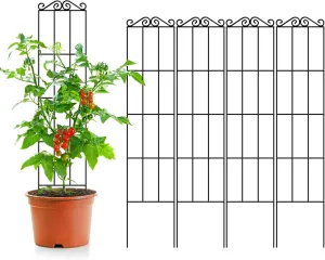 ARIFARO 57.5'' Metal Garden Trellis for Climbing Plants,(Pack of 4) Indoor/Outdoor Sturdy Plant Trellis for Potted Plants,House Plants, Climbing Vines, Black