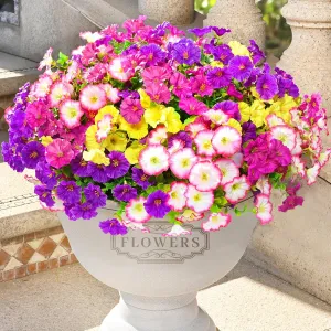 Artificial Flowers for Outdoors, 14 Bundles Fake Outdoor Flowers, UV Resistant Artificial Outdoor Plants & Flowers for Decoration, Colorful Morning Glory for Garden Porch Yard Patio, Mixed Color B