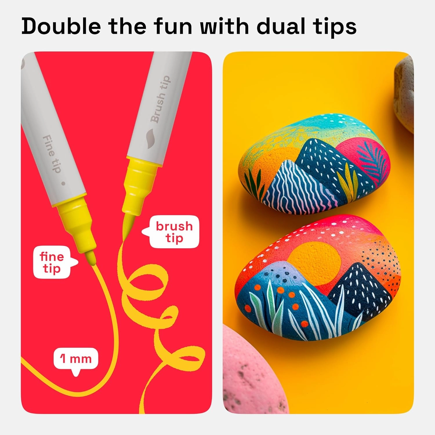 ARTISTRO Dual Tip Acrylic Paint Markers - Easy for All Ages & Levels Acrylic Paint Pens for Fabric, Rocks, Paper, Wood, Canvas, Glass, DIY (Dual Tip Brush   Fine, 60)