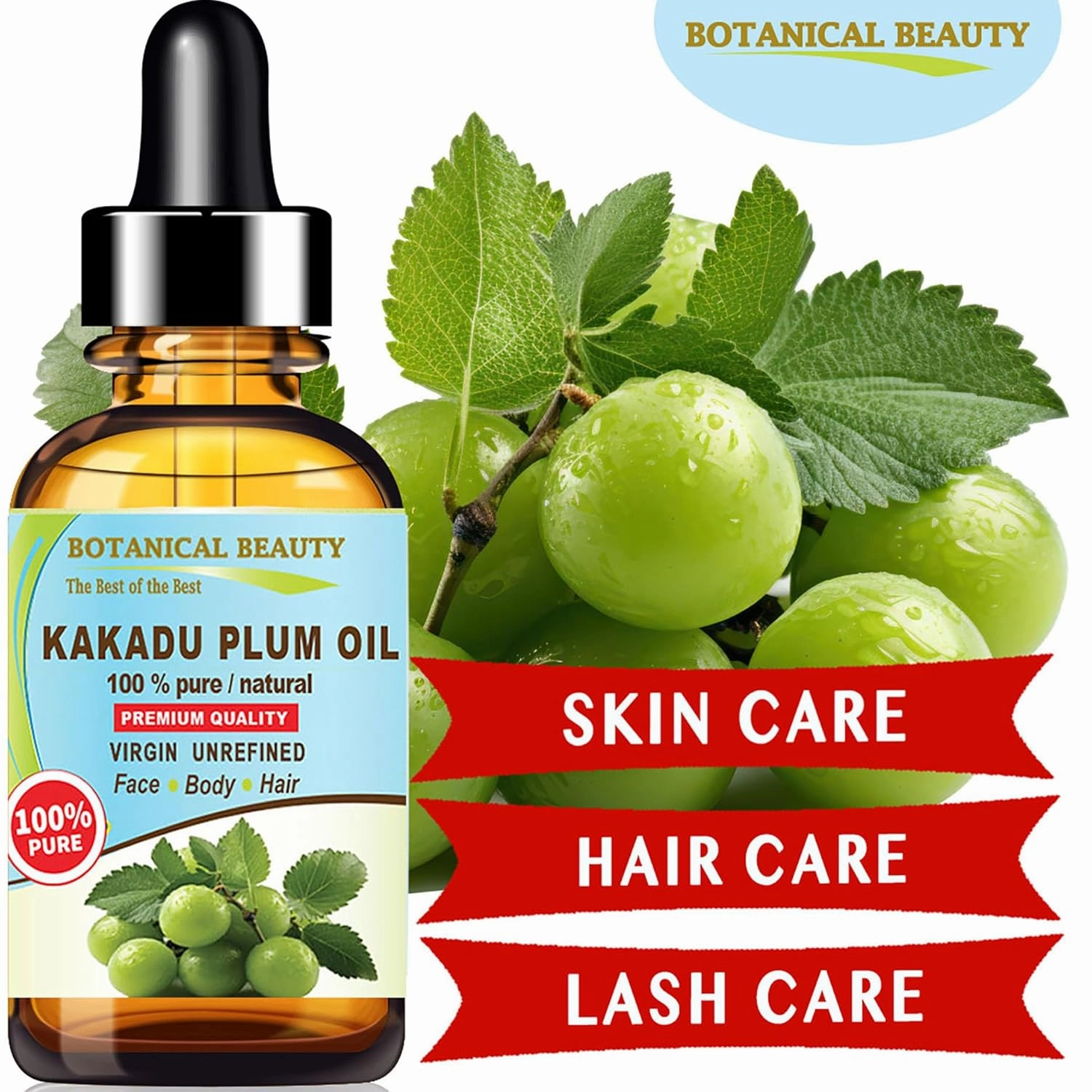 Australian KAKADU PLUM OIL 100% Pure Natural Virgin Unrefined Cold-pressed carrier oil 2 Fl oz 60 ml For Face, Skin, Body, Hair, Lip, Nails by Botanical Beauty
