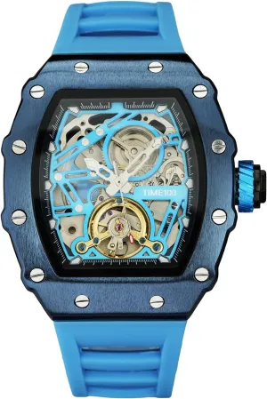 Automatic Mechanical Watches for Men Skeleton Square Big Face Wristwatch Adjustable Silicone Strap W60168G