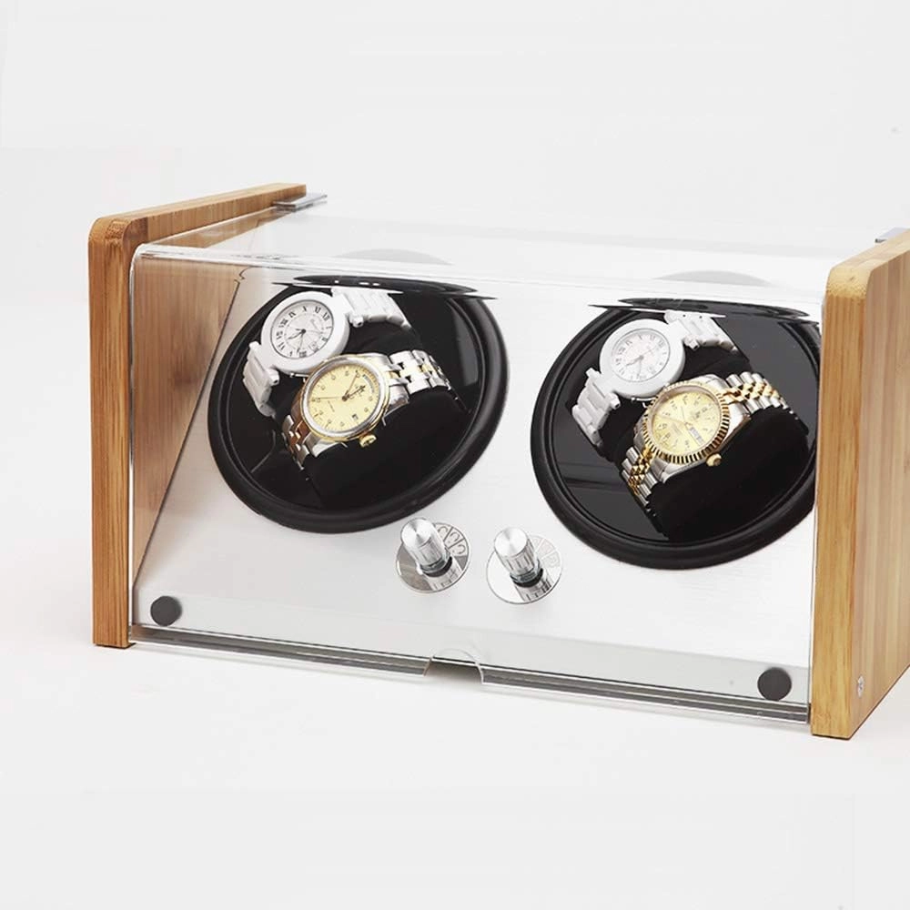Automatic Watch Shaker, Mechanical Watch Watch Rotator, Watch Shaker, Watch Rotator, Household Bamboo and Wood Four-Position Mechanical Watch Simple Winding, Battery Plug-in Dual Purpose