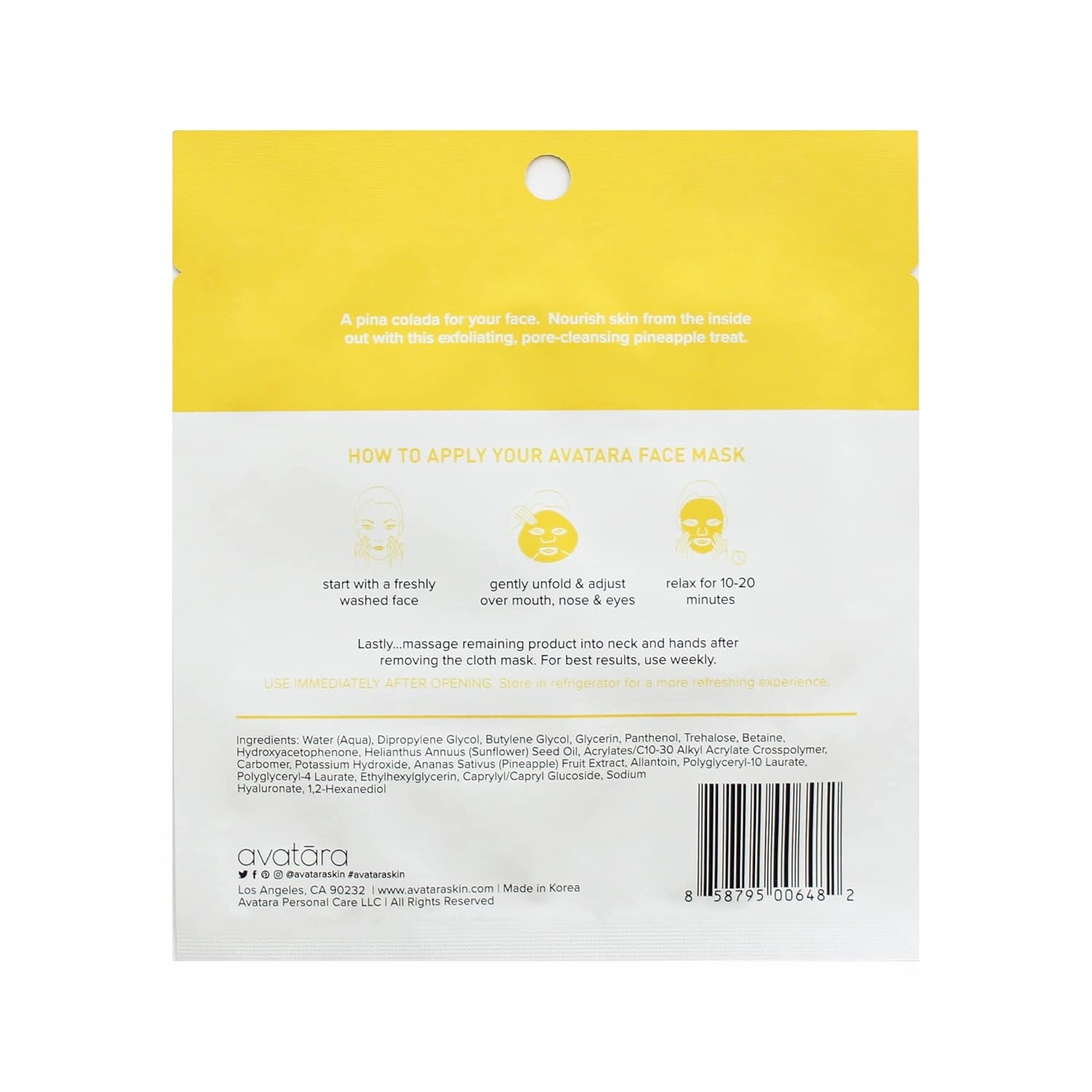 Avatara Juicy Pineappy Exfoliating Facial Mask 15 Sheets, Beauty and Skincare Sheet Masks, Pineapple Extracts and Clean Ingredients for Gently Removing Old Skin Cells for a Refreshed Look, 15 Pack