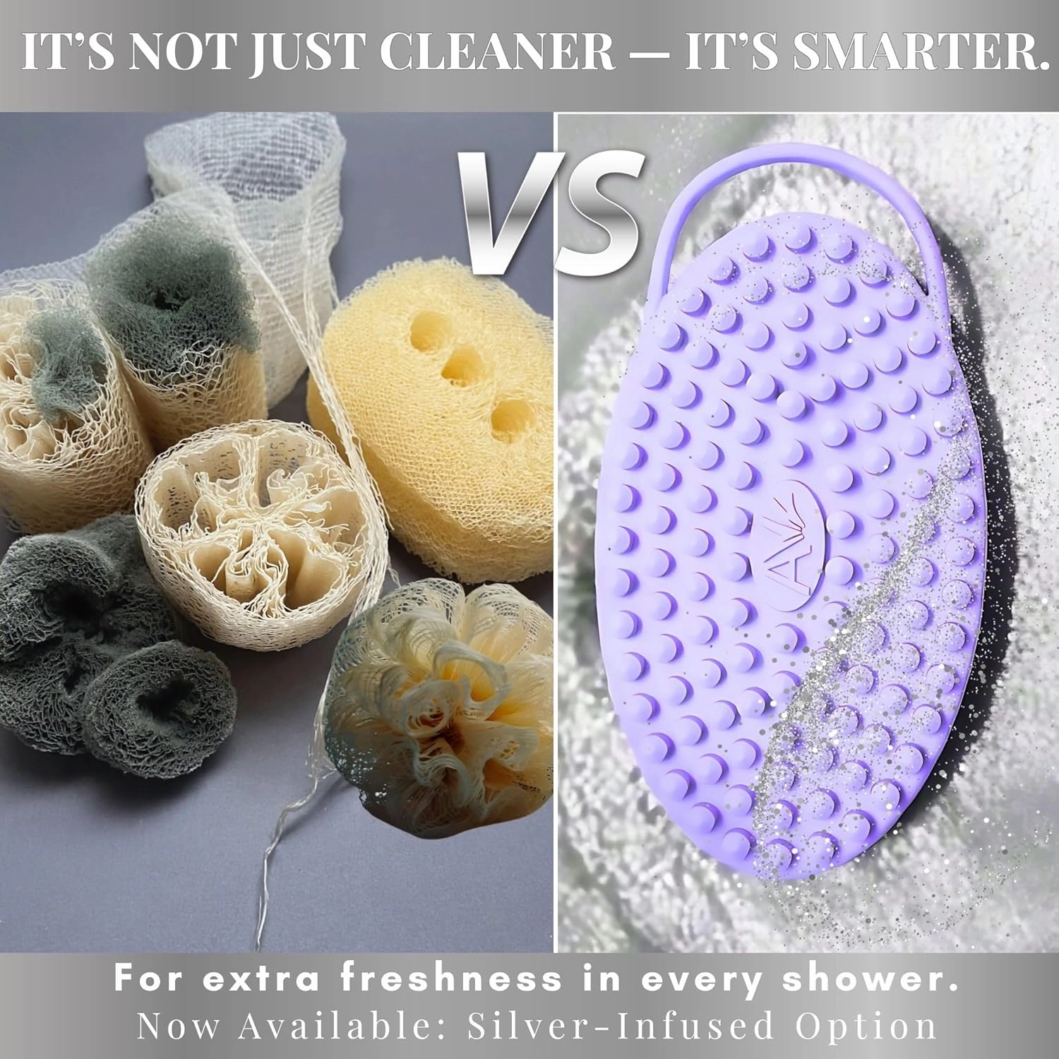 Avilana Silicone Body Scrubber – Gentle Shower Brush & Loofah Alternative – Silver-Infused Options – Fast-Drying, Hygienic, BPA-Free Silicone Body Exfoliator for Sensitive Skin, Men & Women