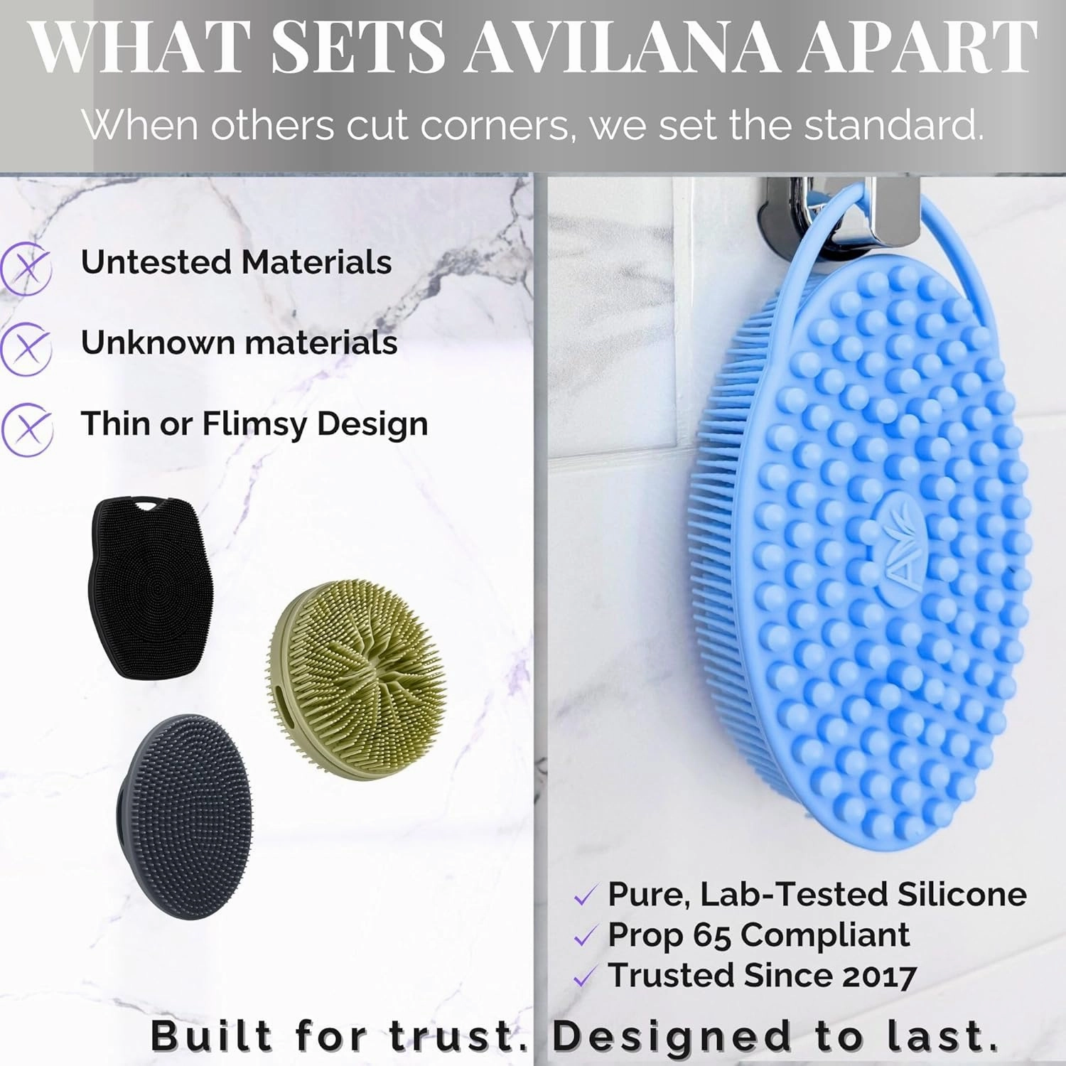 Avilana Silicone Body Scrubber – Gentle Shower Brush & Loofah Alternative – Silver-Infused Options – Fast-Drying, Hygienic, BPA-Free Silicone Body Exfoliator for Sensitive Skin, Men & Women