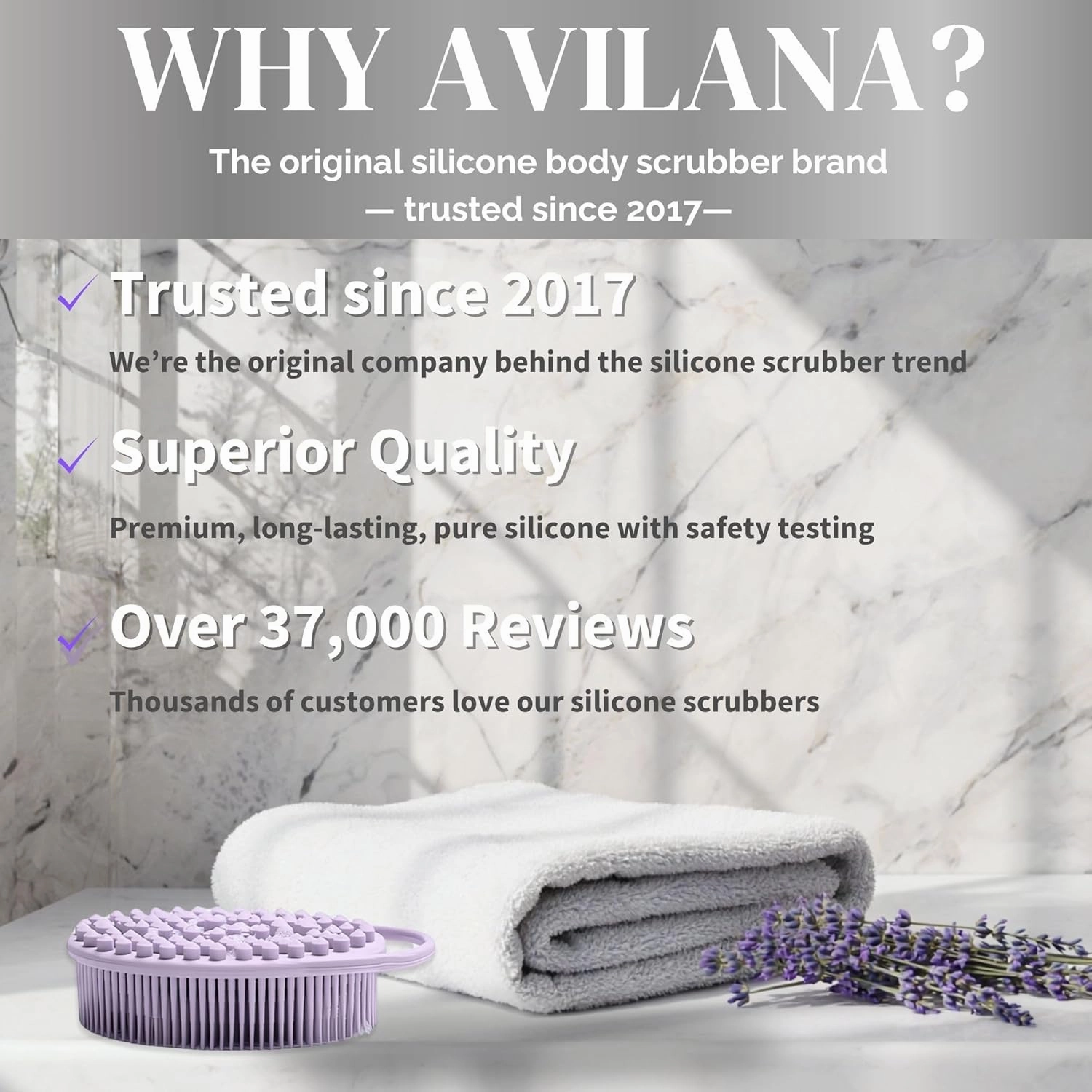 Avilana Silicone Body Scrubber – Gentle Shower Brush & Loofah Alternative – Silver-Infused Options – Fast-Drying, Hygienic, BPA-Free Silicone Body Exfoliator for Sensitive Skin, Men & Women