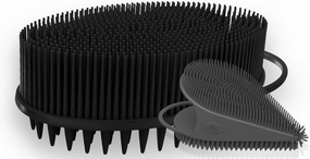 Avilana Style 3 Silicone Body Scrubber (Black)   Gentle Face Scrubber (Gray) | Quick-Dry, Hygienic Shower Set for Daily Cleansing, Exfoliation & Smooth Skin | Easy to Clean & Maintain