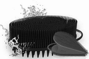 Avilana Style 3 Silver-Infused Silicone Body Scrubber (Black)   Gentle Face Scrubber (Gray) | Quick-Dry, Odor Control Shower Set for Daily Exfoliation, Freshness & Smooth Skin