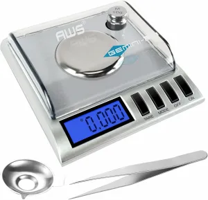 AWS Gemini-20 Milligram Scale 20g x 0.001g – Digital Jewelry/Lab Scale for Powder, Gold, Gems – Includes Calibration Weights, Tweezers & Tray – Tare, Cal, 6 Units, Pocket Size Mg Scale (Silver)