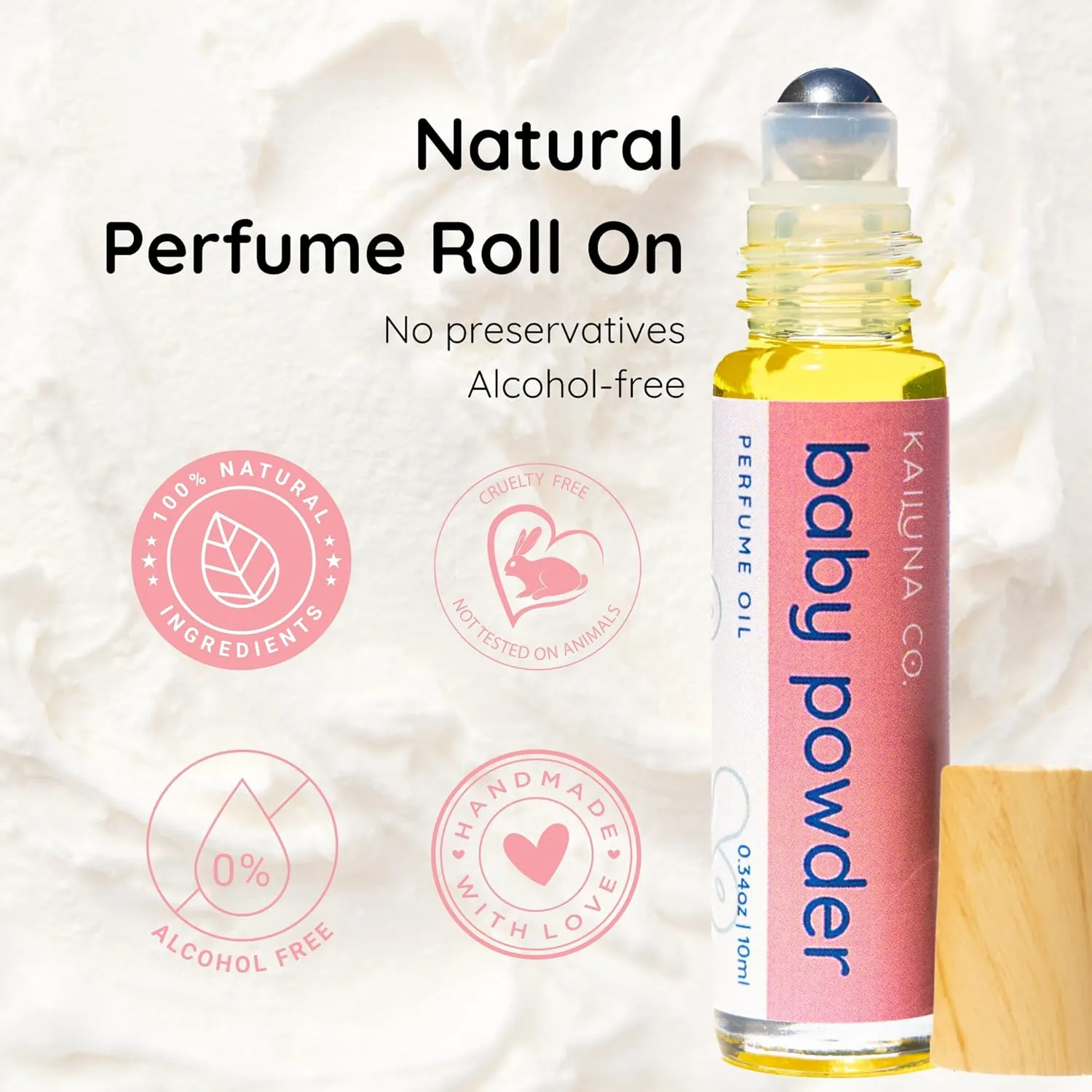 Baby Powder Pure Essential and Fragrance Oil Perfume Roll On with Pure Organic Jojoba Oil, Alcohol Free, Handmade in California