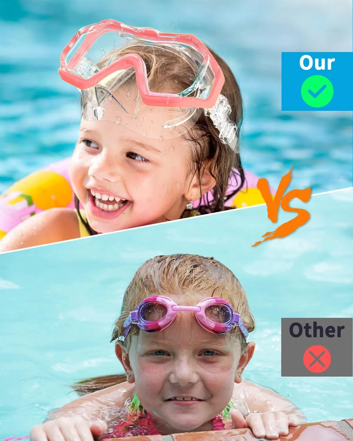 Bairuifu Kids Swim Goggles for Kids 4-16, Anti-Shattered Lens/Anti-Fog / 180° Panoramic View/Kids Swimming Goggles with Nose Cover