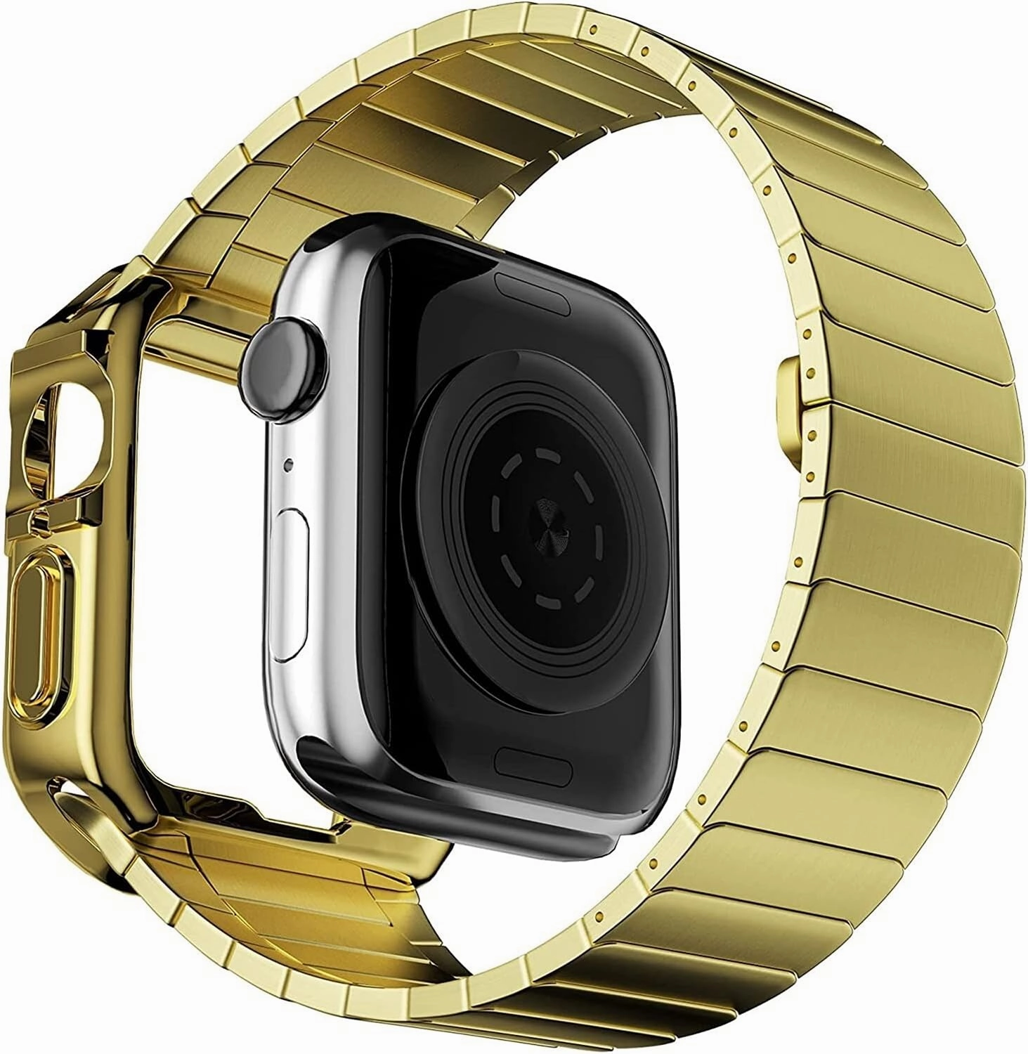 Band Case Compatible for Watch 44Mm 42Mm 40 Mm 38Mm Rugged Bumper TPU Case Military Strap Protective Cover (Guld 40 mm)