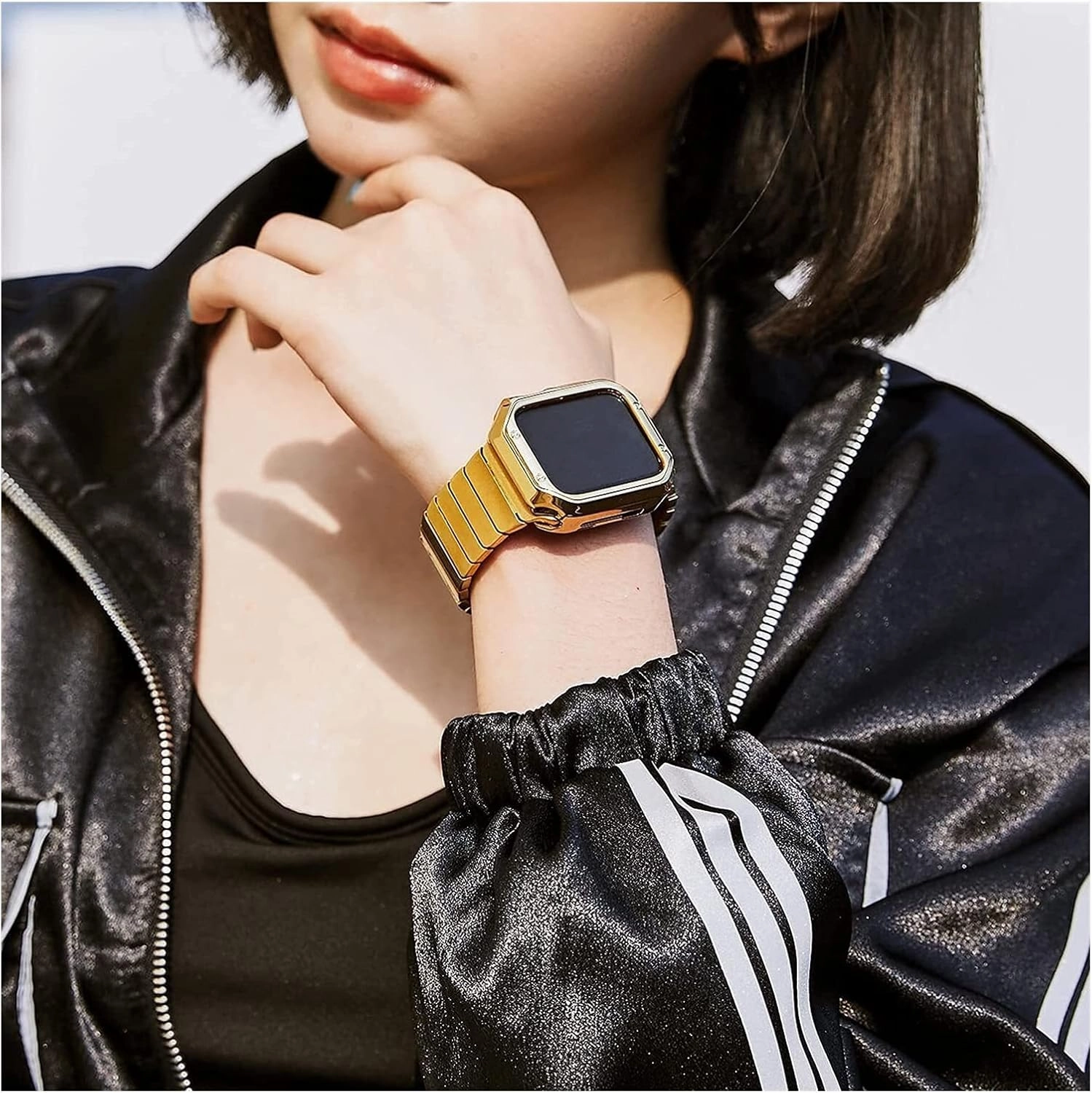 Band Case Compatible for Watch 44Mm 42Mm 40 Mm 38Mm Rugged Bumper TPU Case Military Strap Protective Cover (Guld 40 mm)