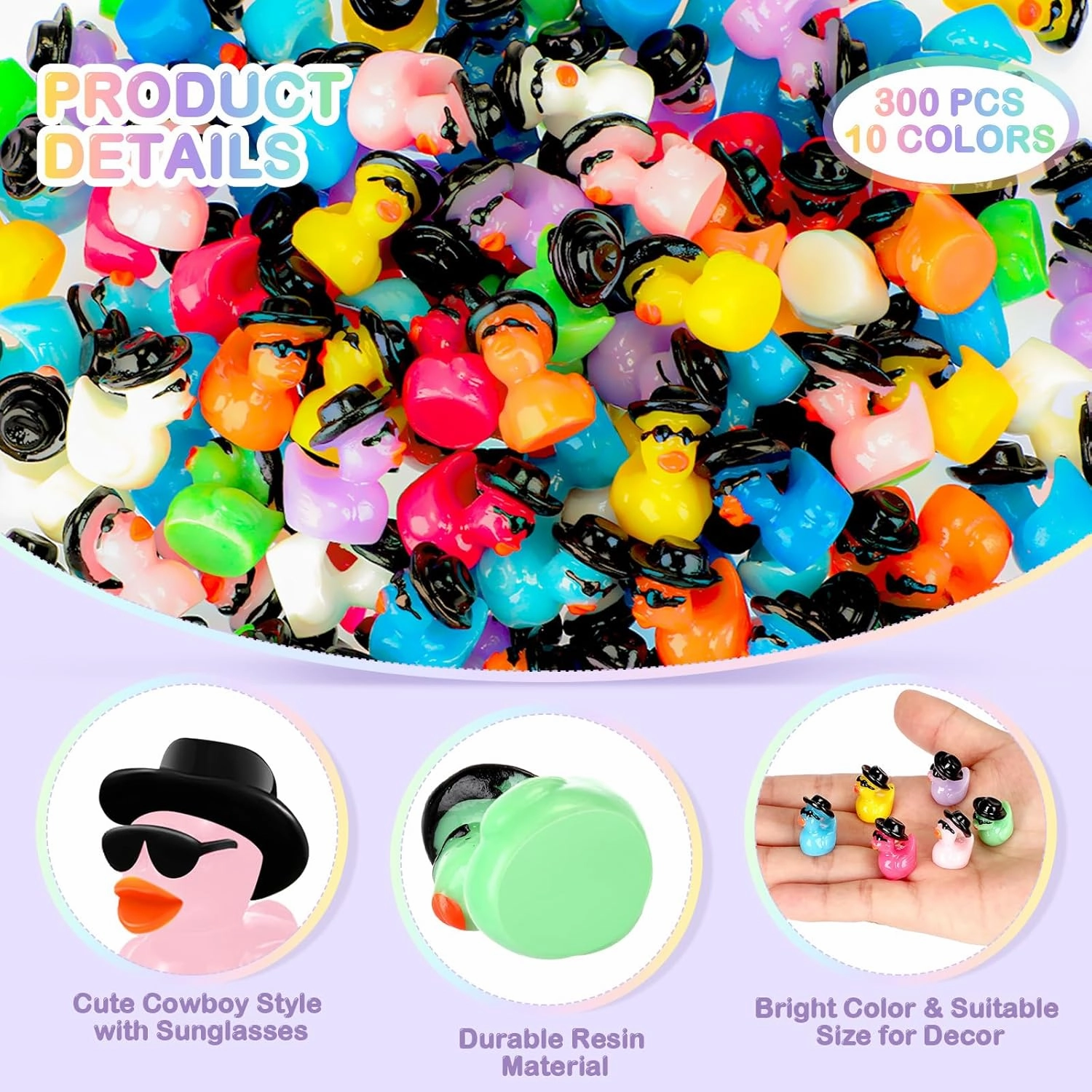 Barydat 250 Pcs Mini Resin Ducks Bulk Small Tiny Cowboy Resin Duck Figurines for Miniature Landscape Rubber Aquarium Potted Ornament for Dollhouse Party Favors DIY Craft Cake