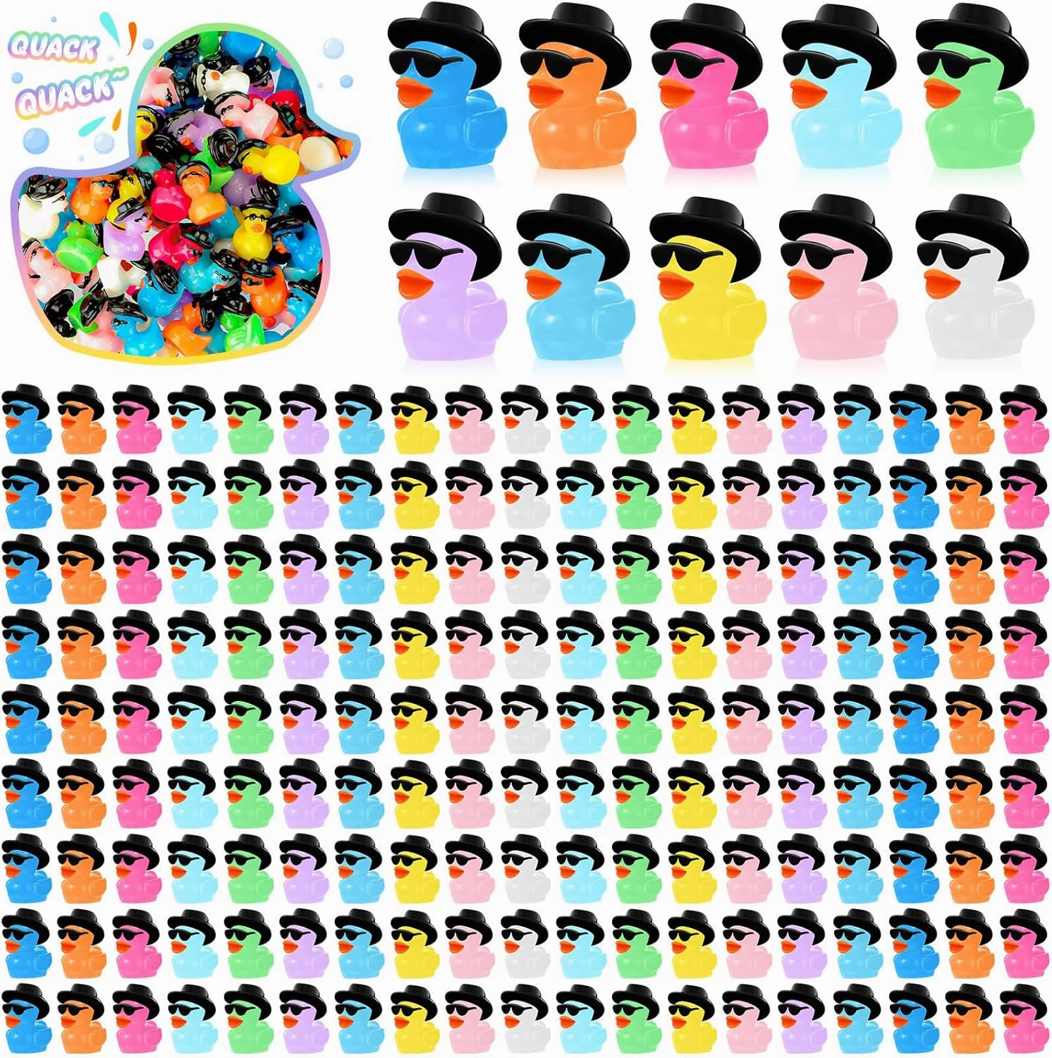 Barydat 250 Pcs Mini Resin Ducks Bulk Small Tiny Cowboy Resin Duck Figurines for Miniature Landscape Rubber Aquarium Potted Ornament for Dollhouse Party Favors DIY Craft Cake