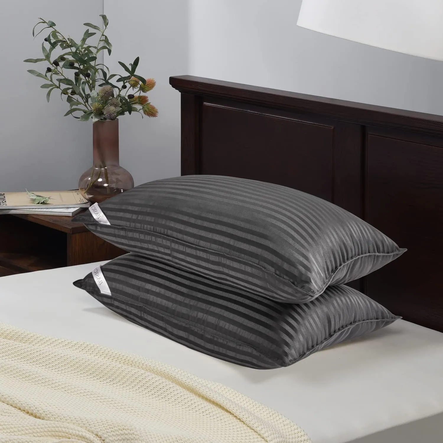 Basic Beyond Bed Pillows for Sleeping - Standard Size Pillows Set of 2 - Luxury Hotel Collection Down Alternative Pillows, Black, 20x26 Inches