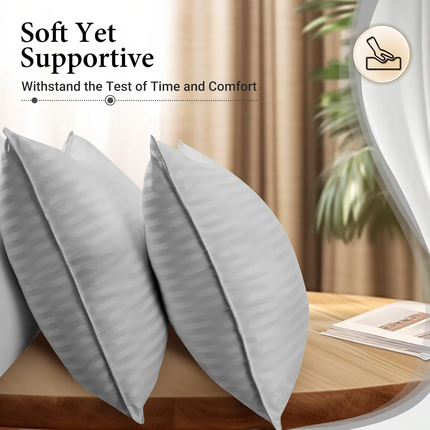 Basic Beyond Standard Size Down Alternative Pillows - Soft Pillows Set of 2 for Back, Stomach or Side Sleepers, Silver, 20x26 Inches