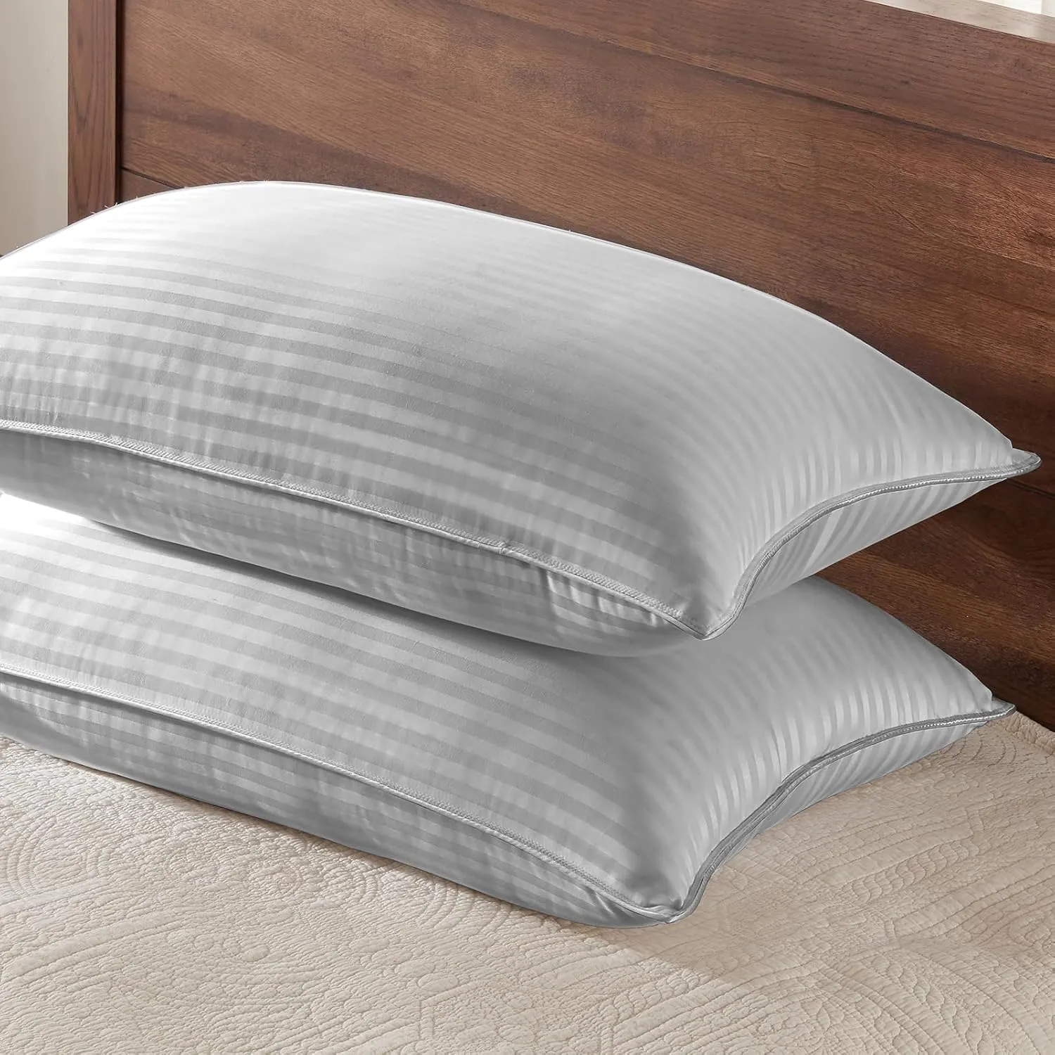 Basic Beyond Standard Size Down Alternative Pillows - Soft Pillows Set of 2 for Back, Stomach or Side Sleepers, Silver, 20x26 Inches