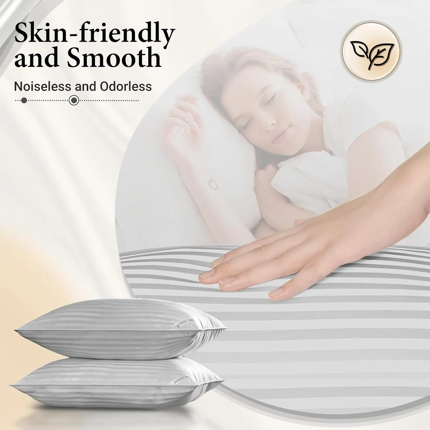 Basic Beyond Standard Size Down Alternative Pillows - Soft Pillows Set of 2 for Back, Stomach or Side Sleepers, Silver, 20x26 Inches