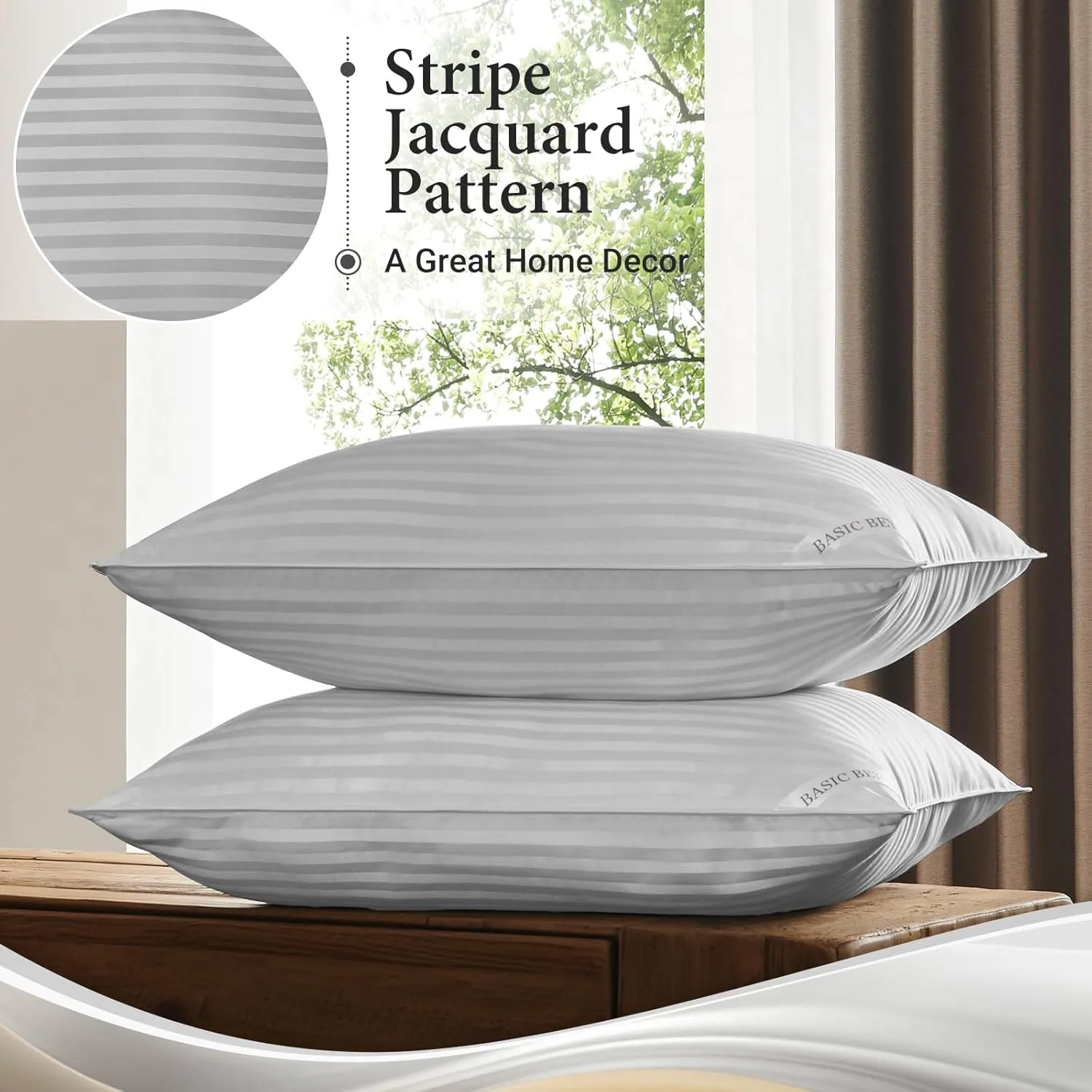 Basic Beyond Standard Size Down Alternative Pillows - Soft Pillows Set of 2 for Back, Stomach or Side Sleepers, Silver, 20x26 Inches