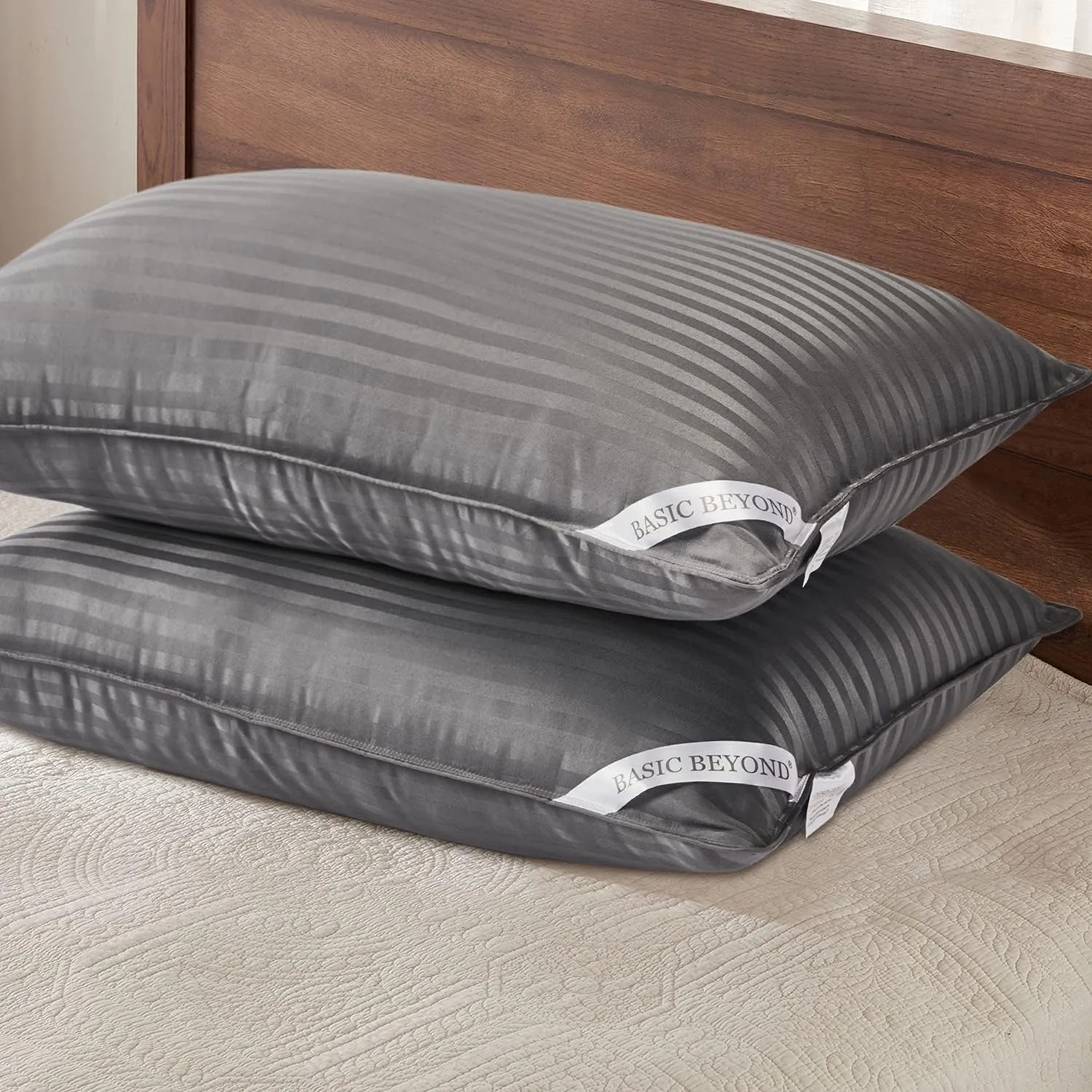 Basic Beyond Standard Size Pillows for Sleeping - Soft Down Alternative Pillows Luxury Hotel Collection Bed Pillows Set of 2, Grey, 20x26 Inches