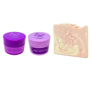 Bath & Body Works Sugar Plum Candy Exfoliating Lip Scrub and Nourishing Lip Mask with a Himalayan Salts Springs Sample Soap