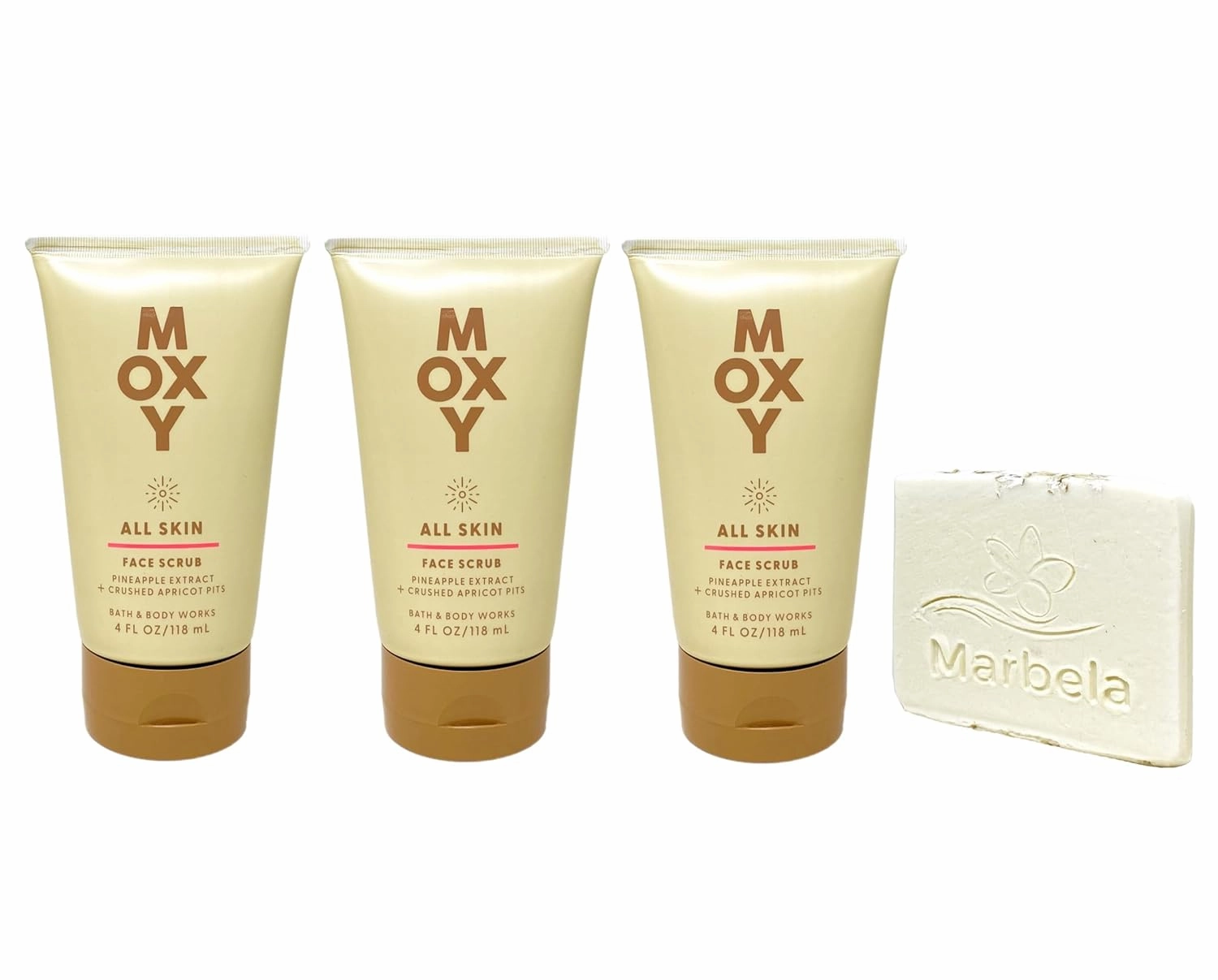 Bath & Body Works Moxy All Skin 3 Pack Face Scrub with a Natural Oats Sample Soap