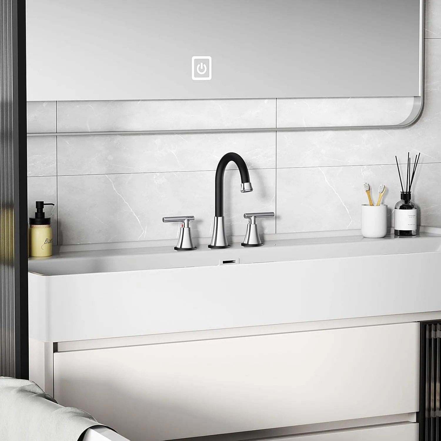 Bathroom Faucets for Sink 3 Hole, Hurran Black& Chrome Bathroom Sink Faucet with Pop-up Drain and Supply Lines, Stainless Steel Lead-Free Widespread Faucet for Vanity RV Farmhouse Sink