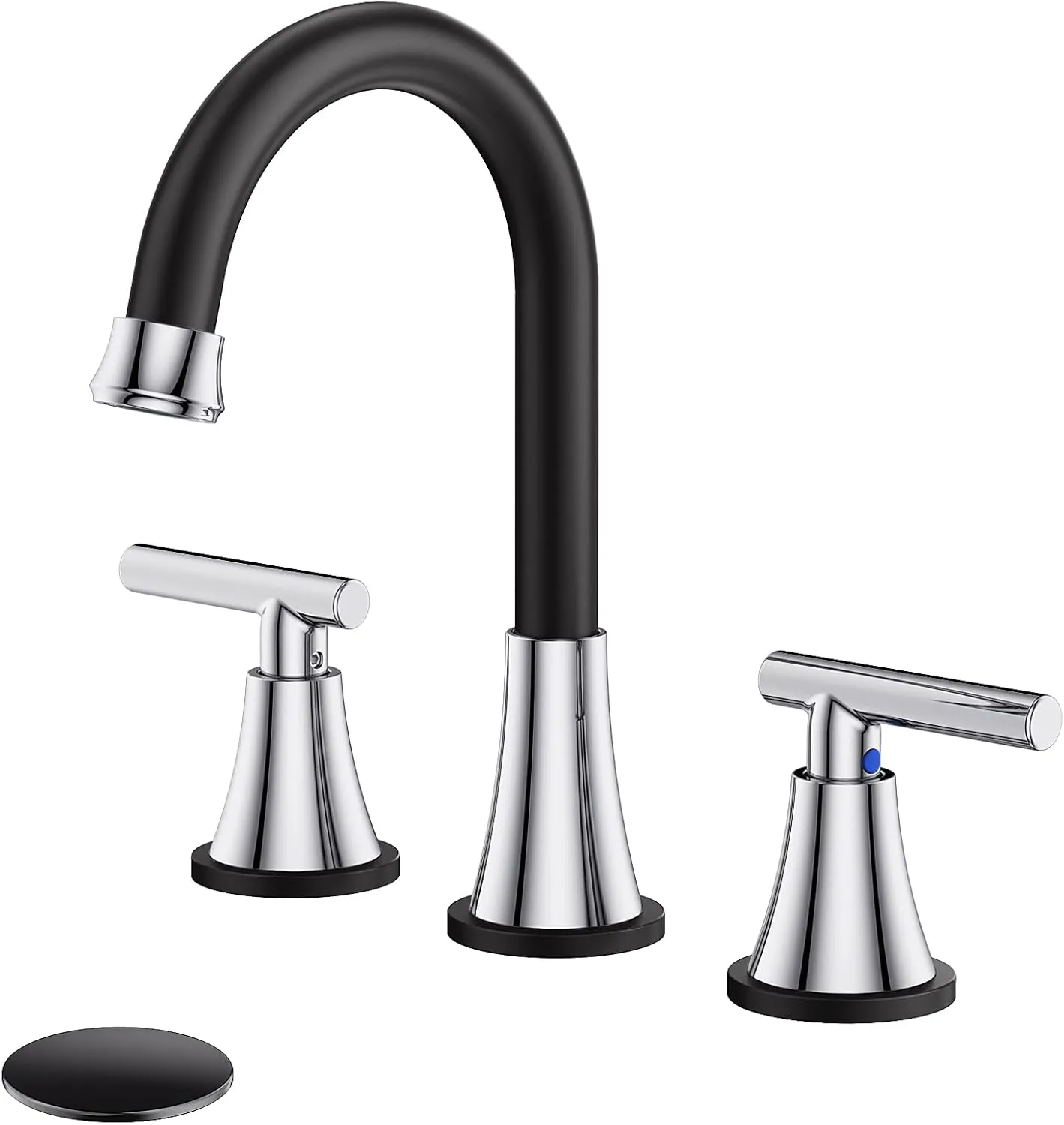 Bathroom Faucets for Sink 3 Hole, Hurran Black& Chrome Bathroom Sink Faucet with Pop-up Drain and Supply Lines, Stainless Steel Lead-Free Widespread Faucet for Vanity RV Farmhouse Sink