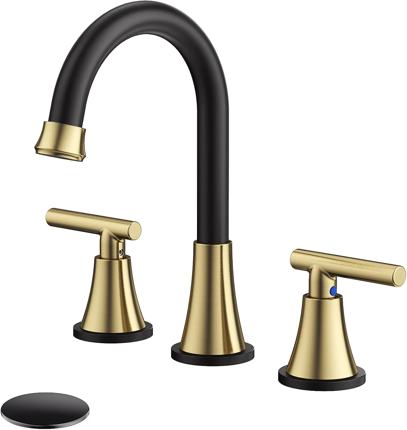 Bathroom Faucets for Sink 3 Hole, Hurran Black& Gold Bathroom Sink Faucet with Pop-up Drain and Supply Lines, Stainless Steel Lead-Free Widespread Faucet for Vanity RV Farmhouse Sink