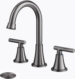 Bathroom Faucets for Sink 3 Hole, Hurran 8 inch Widespread Brushed Grey Bathroom Sink Faucet with Pop-up Drain and Supply Hose, Stainless Steel Lead-Free Faucet for Vessel Sink Vanity RV
