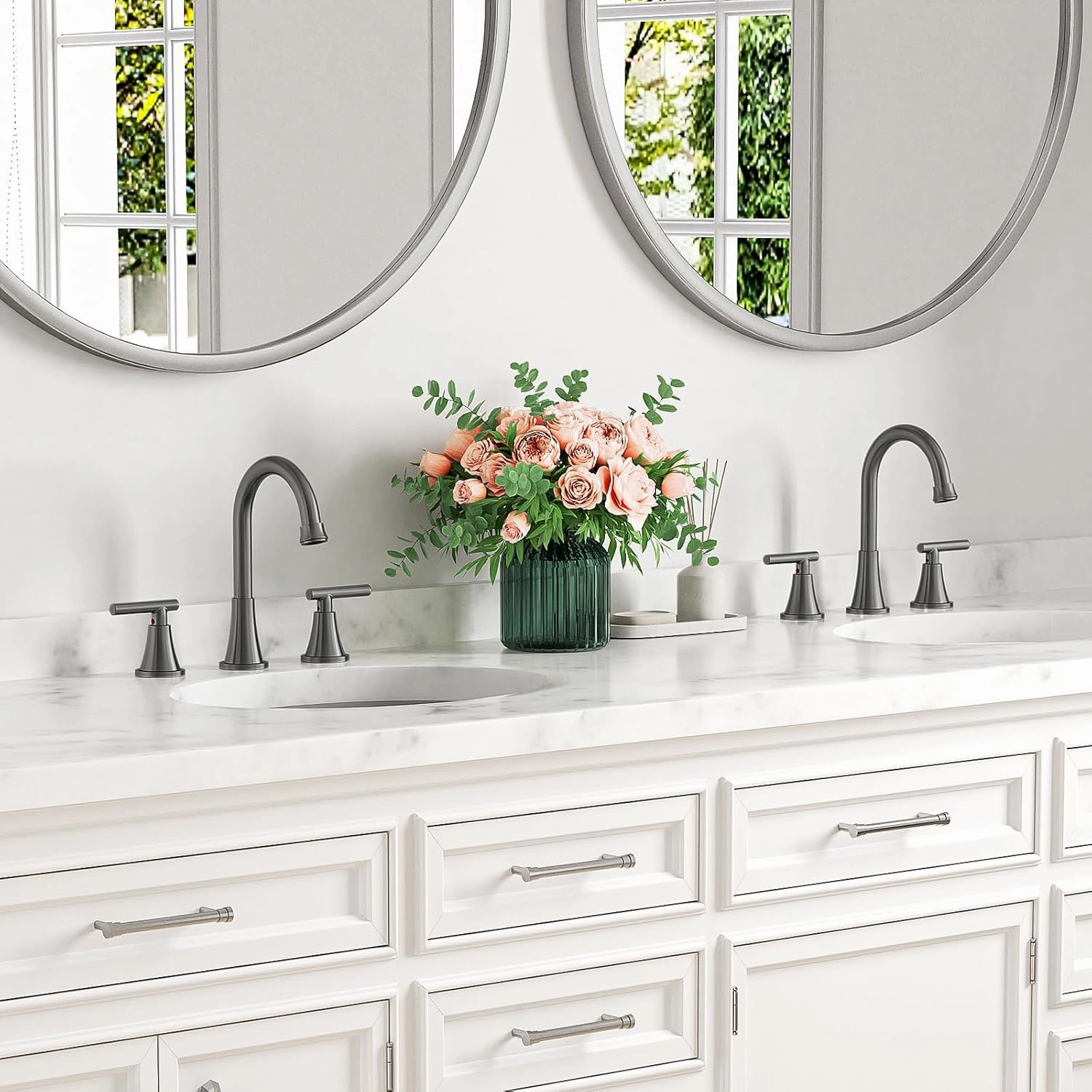 Bathroom Faucets for Sink 3 Hole, Hurran 8 inch Widespread Brushed Grey Bathroom Sink Faucet with Pop-up Drain and Supply Hose, Stainless Steel Lead-Free Faucet for Vessel Sink Vanity RV