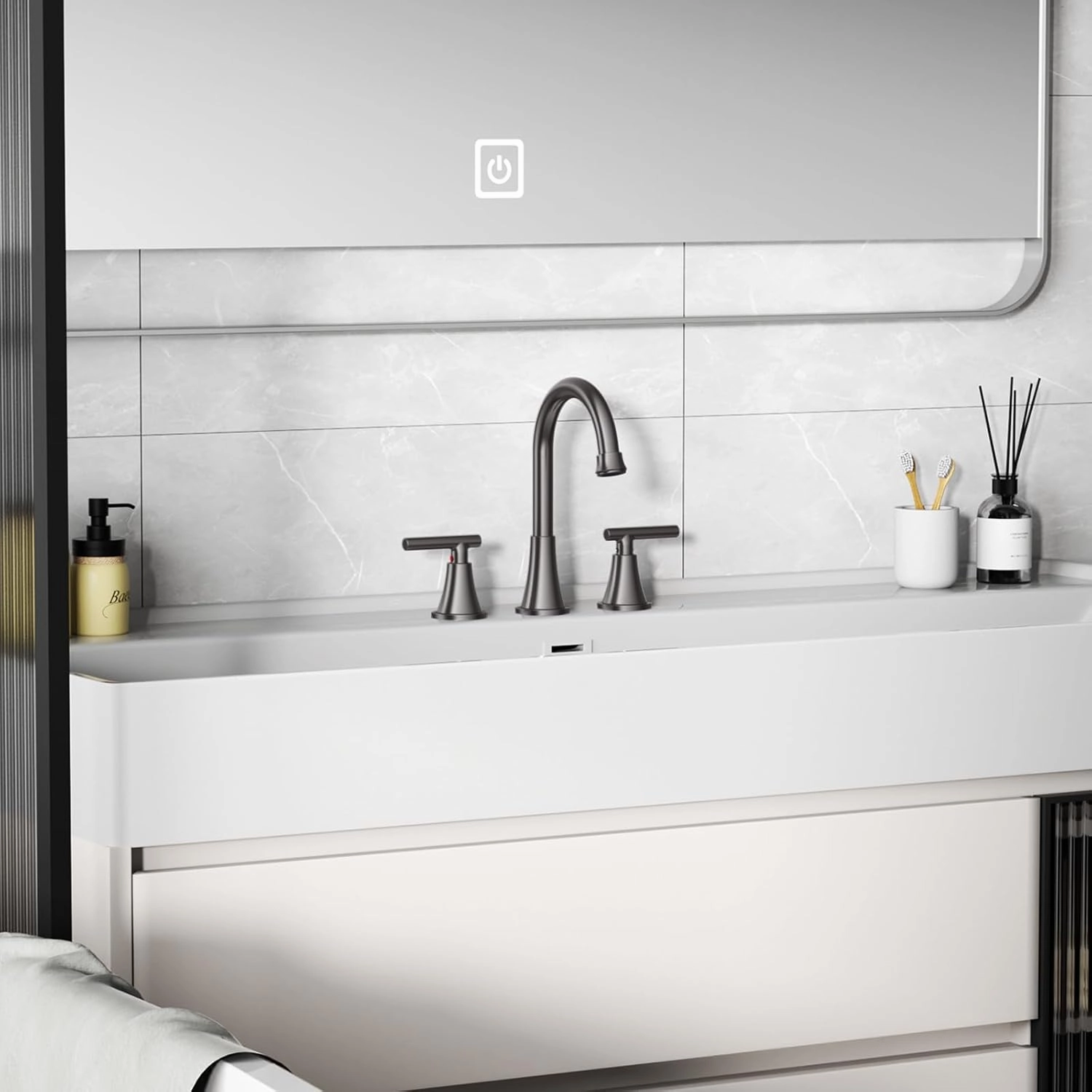 Bathroom Faucets for Sink 3 Hole, Hurran 8 inch Widespread Brushed Grey Bathroom Sink Faucet with Pop-up Drain and Supply Hose, Stainless Steel Lead-Free Faucet for Vessel Sink Vanity RV