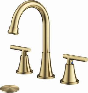 Bathroom Faucets for Sink 3 Hole, Hurran Brushed Gold Bathroom Sink Faucet with Pop-up Drain and Supply Lines, Stainless Steel Lead-Free Widespread Faucet for Vanity RV Farmhouse Sink