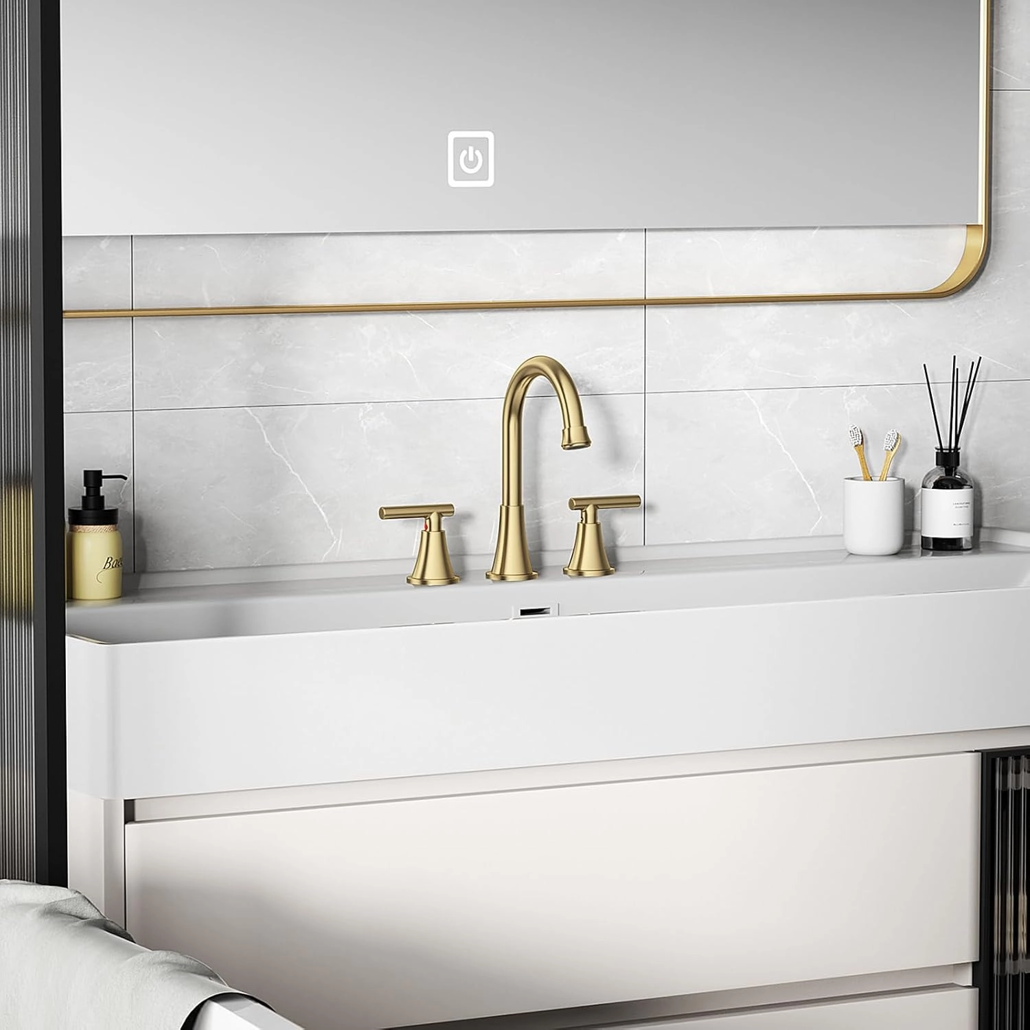 Bathroom Faucets for Sink 3 Hole, Hurran Brushed Gold Bathroom Sink Faucet with Pop-up Drain and Supply Lines, Stainless Steel Lead-Free Widespread Faucet for Vanity RV Farmhouse Sink