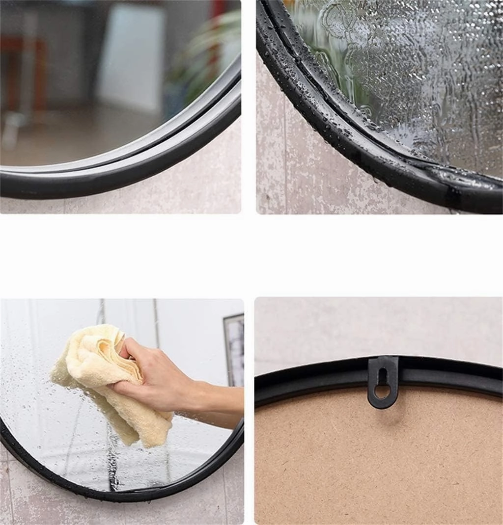 Bathroom Mirror Makeup Mirror Circle Bathroom Wall Mirror Black Metal Frame Vanity Makeup Decorative Kitchen Shaving Large Dressing Creative Living Room Bedroom (Size : 30cm)