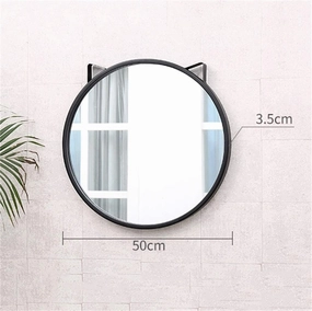 Bathroom Mirror Makeup Mirror Circle Bathroom Wall Mirror Black Metal Frame Vanity Makeup Decorative Kitchen Shaving Large Dressing Creative Living Room Bedroom (Size : 40cm)