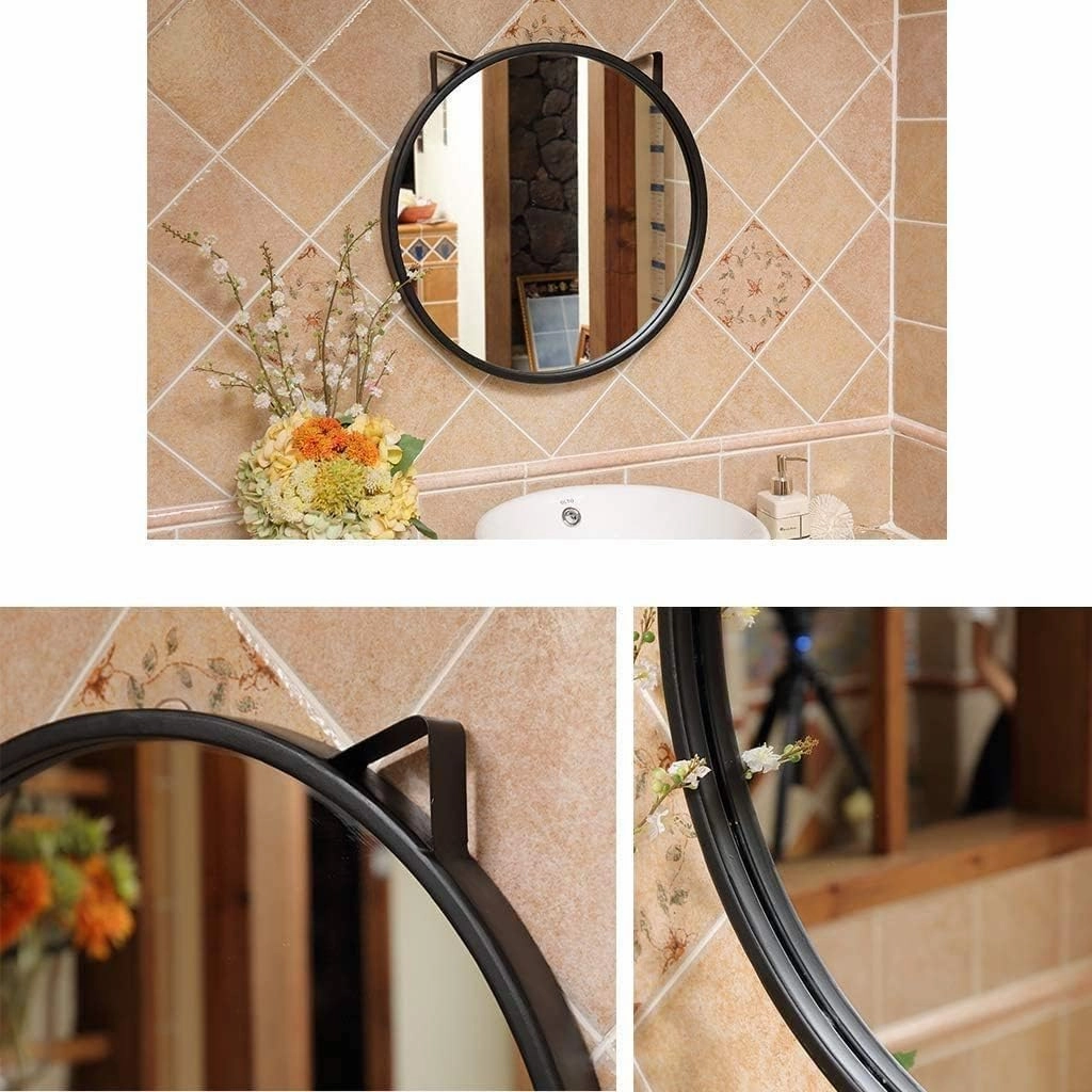Bathroom Mirror Makeup Mirror Circle Bathroom Wall Mirror Black Metal Frame Vanity Makeup Decorative Kitchen Shaving Large Dressing Creative Living Room Bedroom (Size : 40cm)