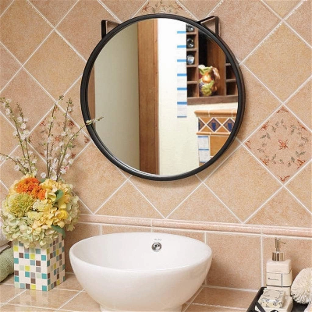 Bathroom Mirror Makeup Mirror Circle Bathroom Wall Mirror Black Metal Frame Vanity Makeup Decorative Kitchen Shaving Large Dressing Creative Living Room Bedroom (Size : 40cm)