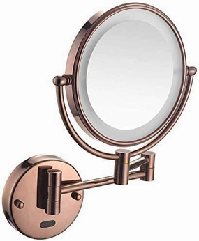 Bathroom Mirror Shaving Mirrors Make Up Wall Mounted LED Illuminated Mirror 5X Magnifying Sensor Mirror Concealed Install for Hotel Vanity Two Swivel Surface(Rose Gold)