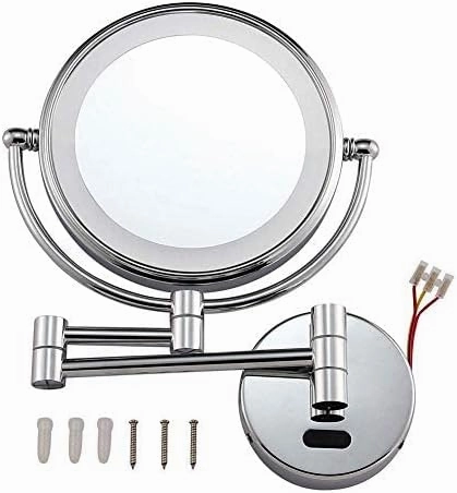 Bathroom Mirror Shaving Mirrors Make Up Wall Mounted LED Illuminated Mirror 5X Magnifying Sensor Mirror Concealed Install for Hotel Vanity Two Swivel Surface(Rose Gold)